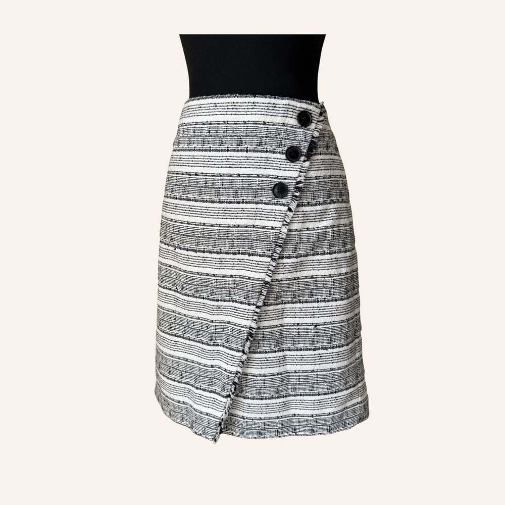 old money office siren loft black white tweed wrap skirt size 2